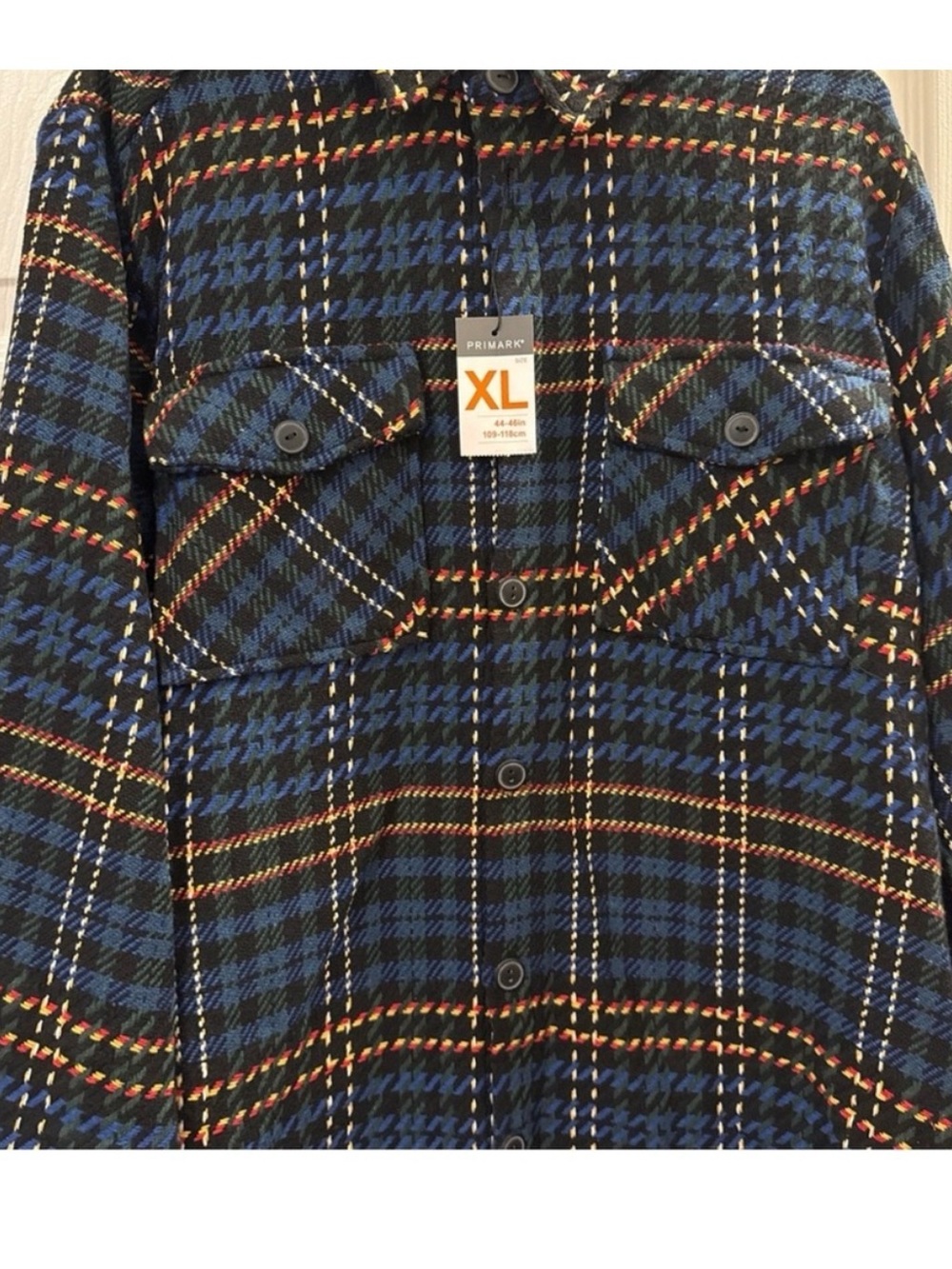 Primark Blue Black Plaid Jacket with Multicolor Stitching